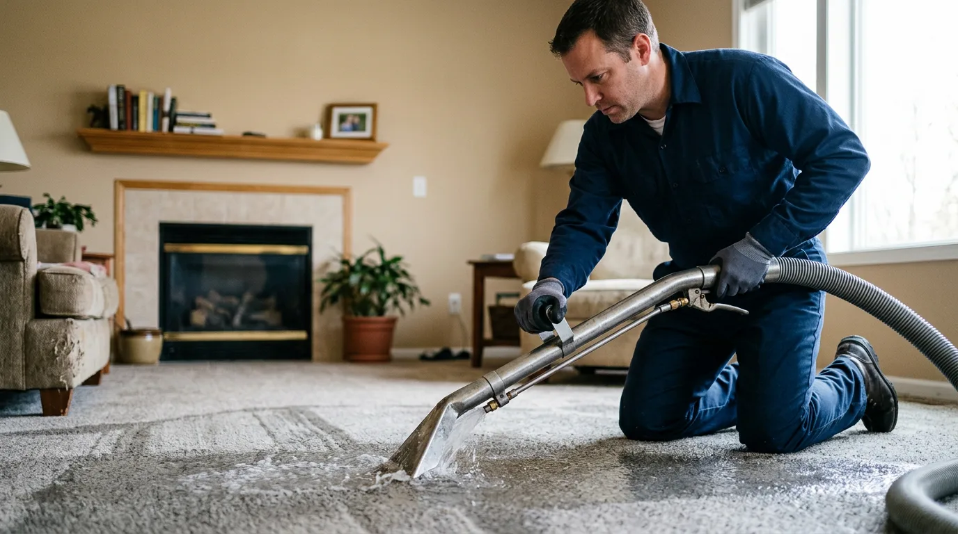 Water damage restoration technician working near Bristol, RI